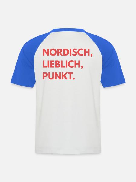 Auf den Punkt PINK - Männer Baseball-T-Shirt - Weiß/Royalblau