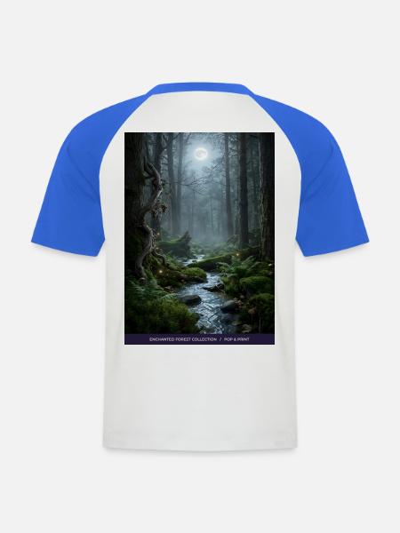 Mondnacht verzauberter Wald - Männer Baseball-T-Shirt - Weiß/Royalblau