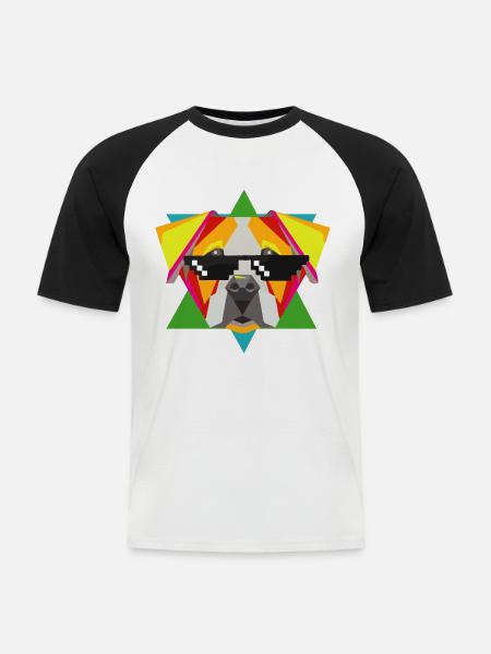 Selbstbewusste Bulldogge Sonnenbrille - Männer Baseball-T-Shirt - Weiß/Schwarz
