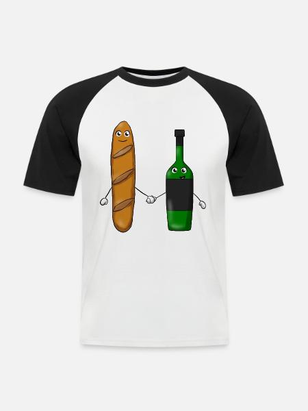Baguette Wine - Männer Baseball-T-Shirt - Weiß/Schwarz