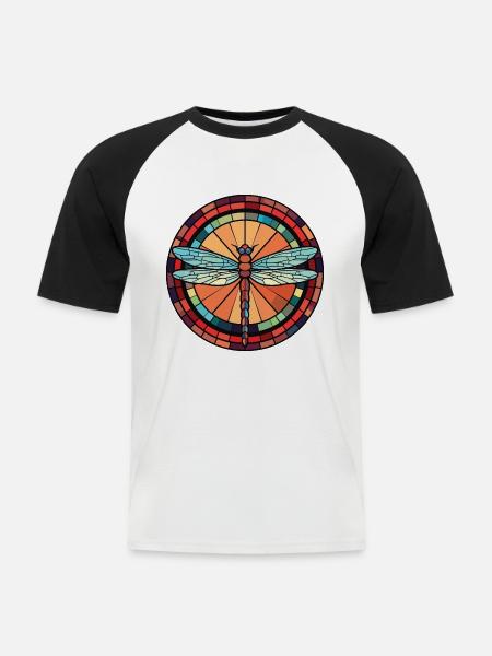 Libelle Bunte Aquarell-Tierillustration - Männer Baseball-T-Shirt - Weiß/Schwarz