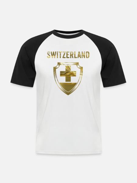 Goldenes Schweizer Schutzschild - Männer Baseball-T-Shirt - Weiß/Schwarz