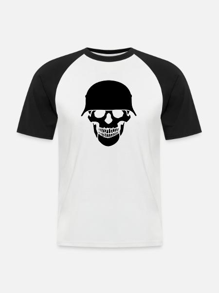 Schädelhelm / Schädelperlen - Männer Baseball-T-Shirt - Weiß/Schwarz