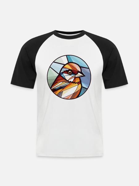 Spatz bunte Aquarell-Tierillustration - Männer Baseball-T-Shirt - Weiß/Schwarz