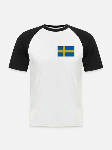 Schweden Flagge - Männer Baseball-T-Shirt - Weiß/Schwarz