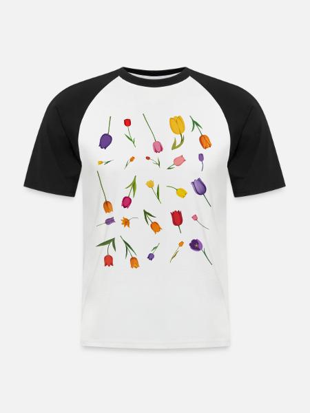 Fleur - T-shirt baseball manches courtes Homme - blanc/noir