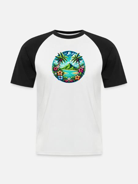Caribbean Island Logo - Men's Baseball T-Shirt - white/black