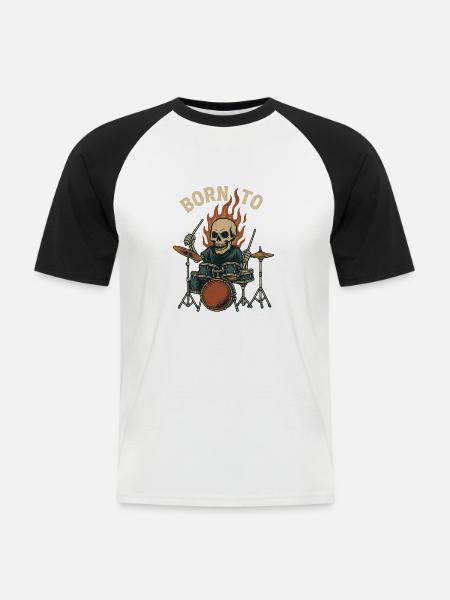 Né pour tambouriner - T-shirt baseball manches courtes Homme - blanc/noir