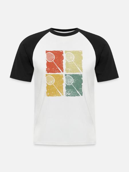 Badmintonschläger Badminton Retro - Männer Baseball-T-Shirt - Weiß/Schwarz