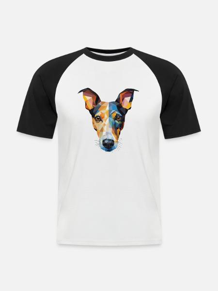Glatte Foxterrier-Hunderasse buntes Aquarell - Männer Baseball-T-Shirt - Weiß/Schwarz