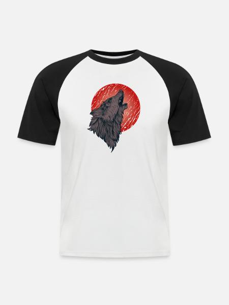Howling wolf, full moon - Men's Baseball T-Shirt - white/black