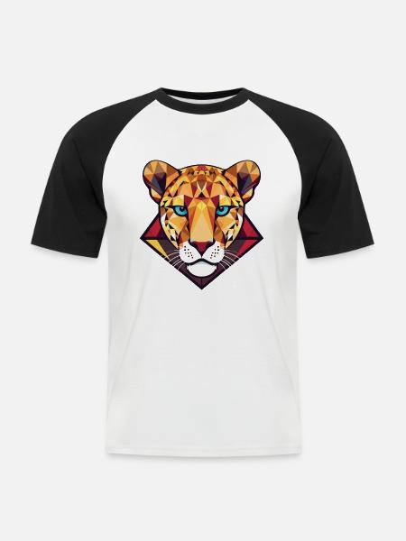 Gepard bunte Aquarell-Tier-Illustration - Männer Baseball-T-Shirt - Weiß/Schwarz