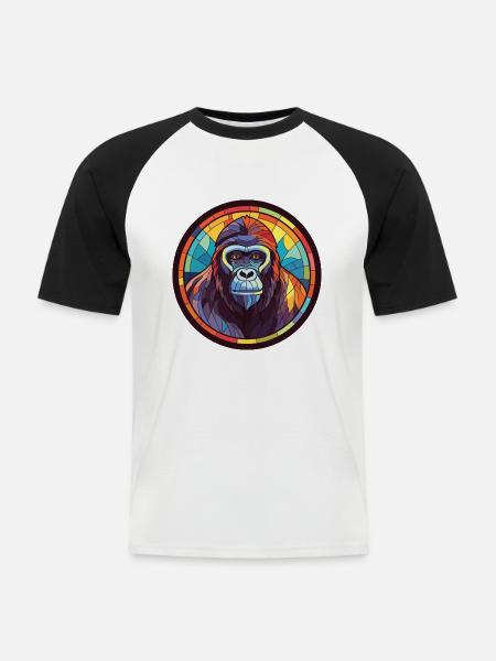 Gorilla bunte Aquarell-Tierillustration - Männer Baseball-T-Shirt - Weiß/Schwarz