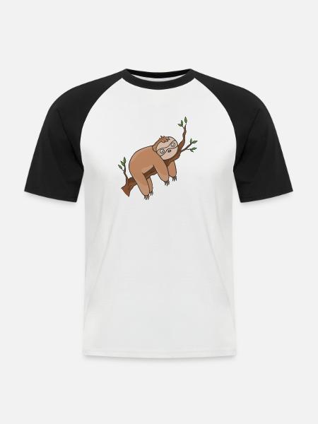 Faultier - Männer Baseball-T-Shirt - Weiß/Schwarz