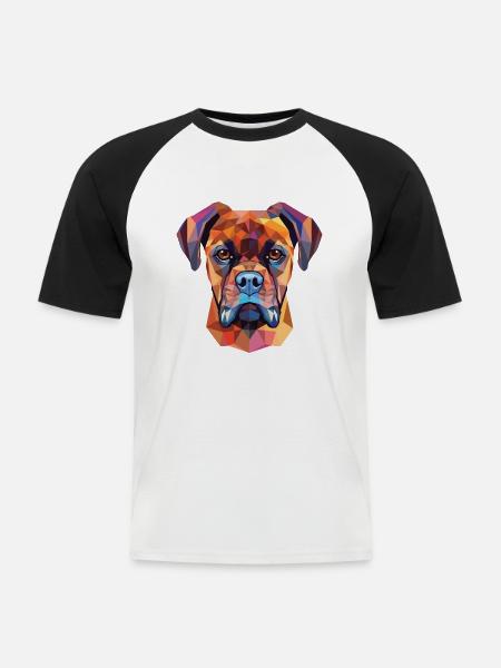Deutsche Boxerhunderasse Aquarell Illustration - Männer Baseball-T-Shirt - Weiß/Schwarz
