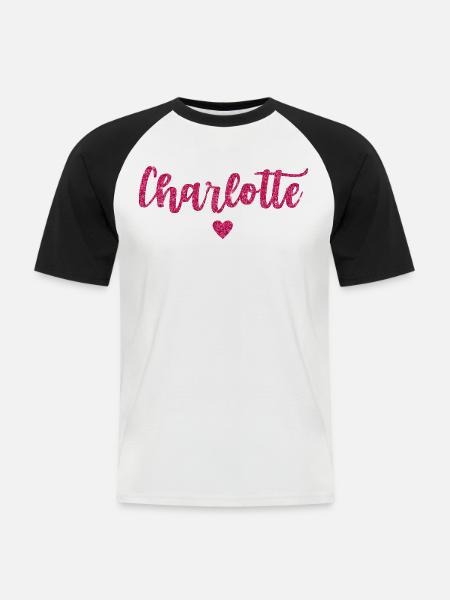 Charlotte Herz Pink - Männer Baseball-T-Shirt - Weiß/Schwarz