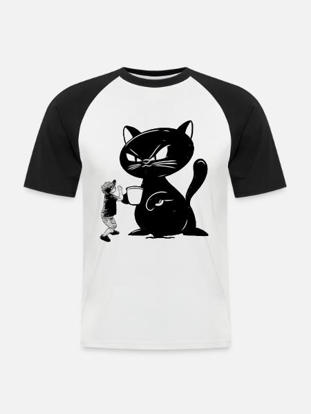 Katze - Männer Baseball-T-Shirt - Weiß/Schwarz
