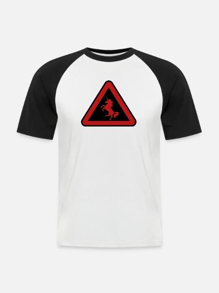 Achtung Einhorn, Gefahr - Männer Baseball-T-Shirt - Weiß/Schwarz