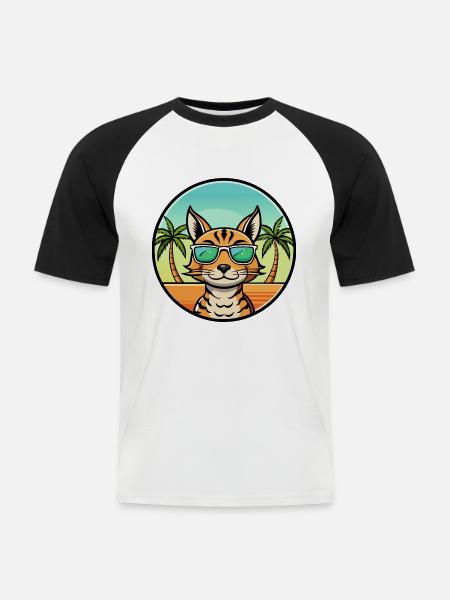 Ocicat Breed Cartoon Sunglasses Beach - Men's Baseball T-Shirt - white/black