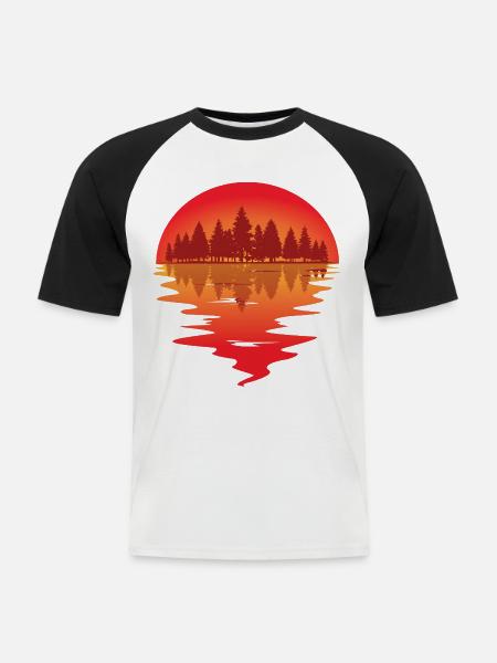 Sunset at the forest lake - Men's Baseball T-Shirt - white/black