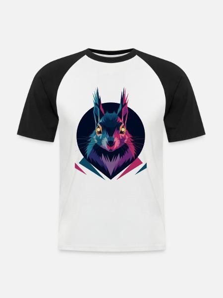 Écureuil low-poly - T-shirt baseball manches courtes Homme - blanc/noir