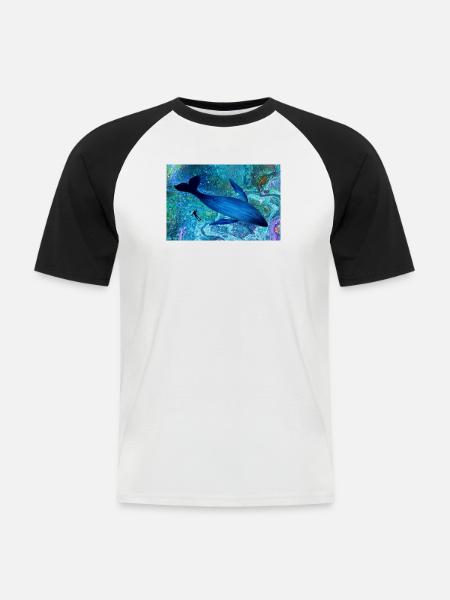Blauwal im Farbmeer - Männer Baseball-T-Shirt - Weiß/Schwarz