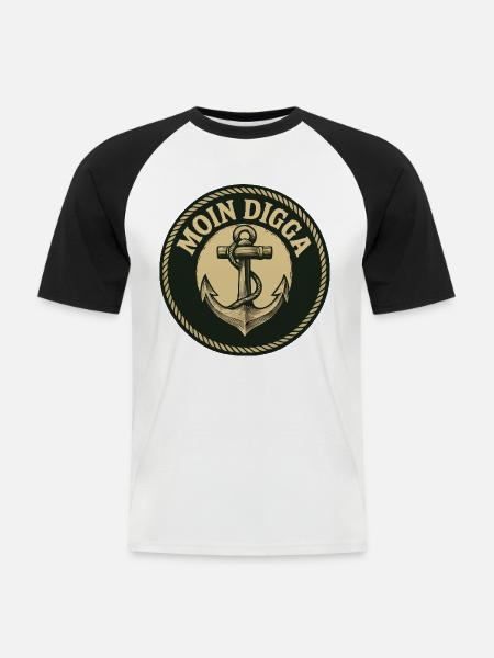 Moin Digga Anker - Männer Baseball-T-Shirt - Weiß/Schwarz