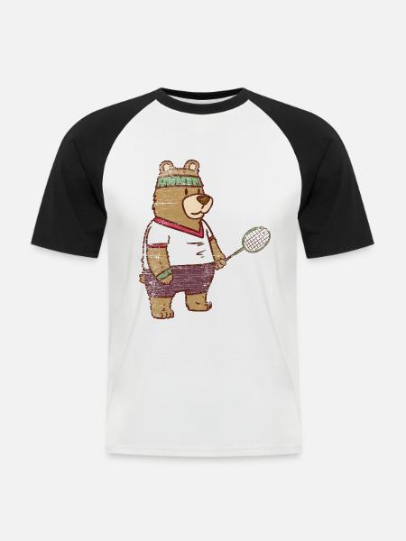 Spritziger Speedminton Bär Turnier - Männer Baseball-T-Shirt - Weiß/Schwarz