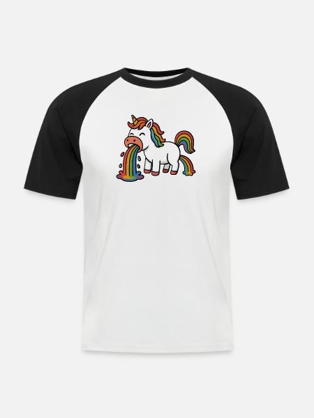 Brechdurchfall - Einhorn - Männer Baseball-T-Shirt - Weiß/Schwarz