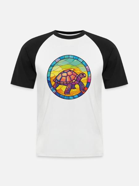 Bunte Aquarell-Tierillustration der Schildkröte - Männer Baseball-T-Shirt - Weiß/Schwarz