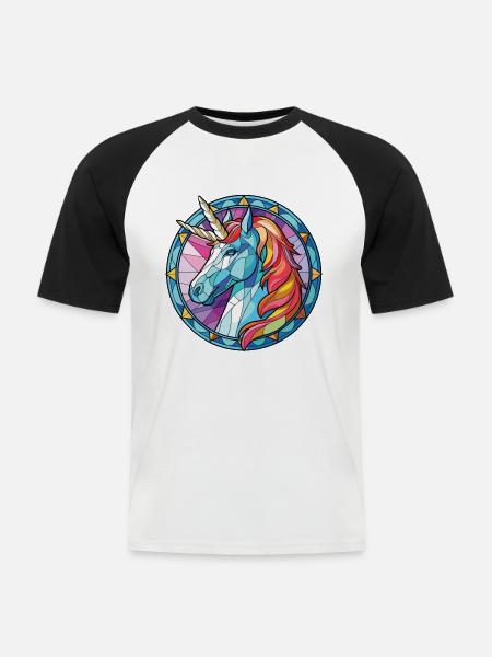 Einhorn-Bunte Aquarell-Tierillustration - Männer Baseball-T-Shirt - Weiß/Schwarz