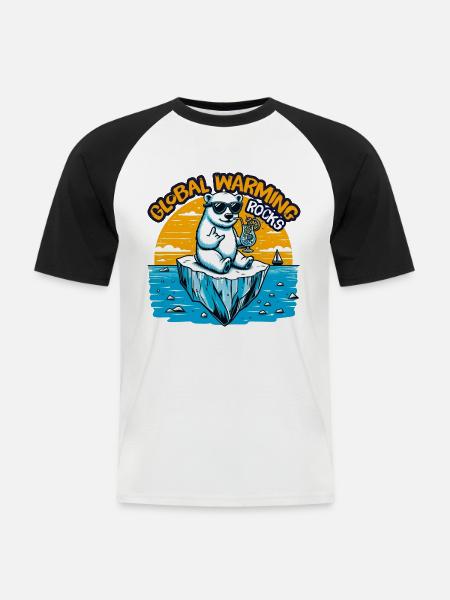 Global Warming Rocks - Männer Baseball-T-Shirt - Weiß/Schwarz