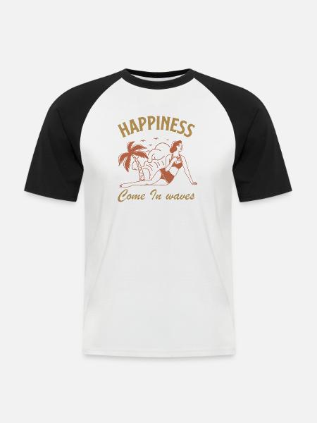Happiness Come in Waves - Männer Baseball-T-Shirt - Weiß/Schwarz