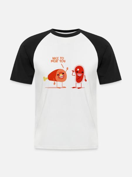 Herzhaftes Steak Metzgermeister - Männer Baseball-T-Shirt - Weiß/Schwarz