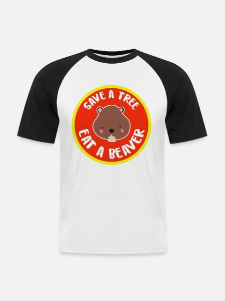 Schadenfroher Biber Grillabend - Männer Baseball-T-Shirt - Weiß/Schwarz