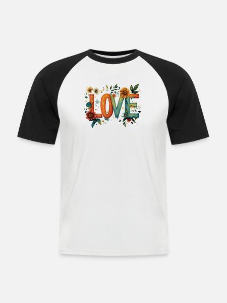 Rustikales Blumen-LOVE - Männer Baseball-T-Shirt - Weiß/Schwarz