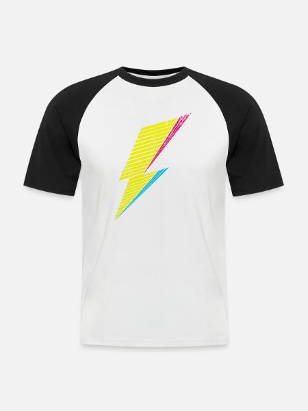 bolt of lightning 80s - Männer Baseball-T-Shirt - Weiß/Schwarz