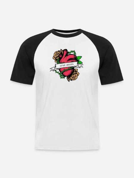 Herz mit Dornen - Männer Baseball-T-Shirt - Weiß/Schwarz