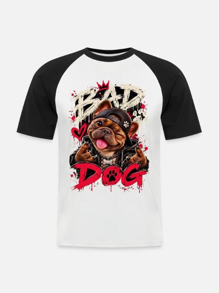 Bad Dog Street Bulldog - Männer Baseball-T-Shirt - Weiß/Schwarz