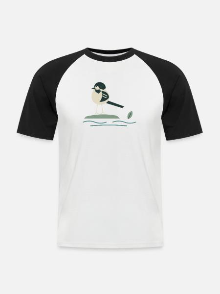 Bachstelze am Bach - Männer Baseball-T-Shirt - Weiß/Schwarz
