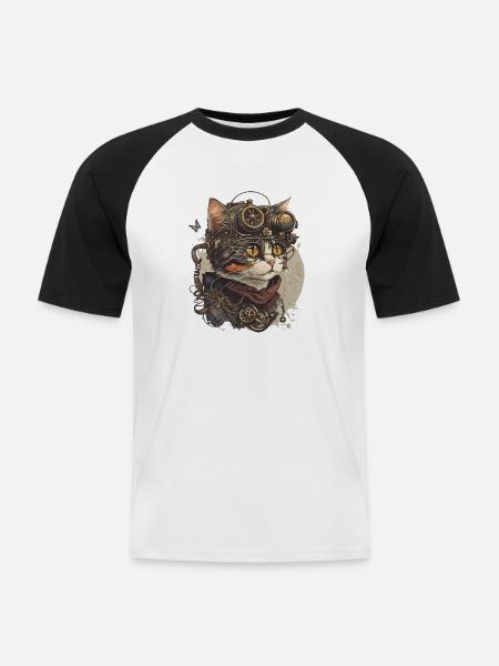 Steampunk Cat Kitty Kitten Steampunk - Männer Baseball-T-Shirt - Weiß/Schwarz