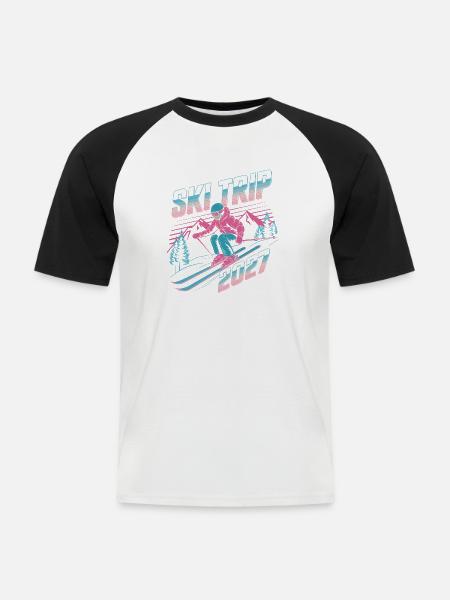 Skireise 2027 Neon Retro - Männer Baseball-T-Shirt - Weiß/Schwarz
