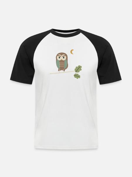Braune Eule in der Eiche - Männer Baseball-T-Shirt - Weiß/Schwarz