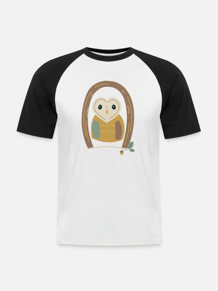 Scheiereule in einer Baumhöhle - Männer Baseball-T-Shirt - Weiß/Schwarz