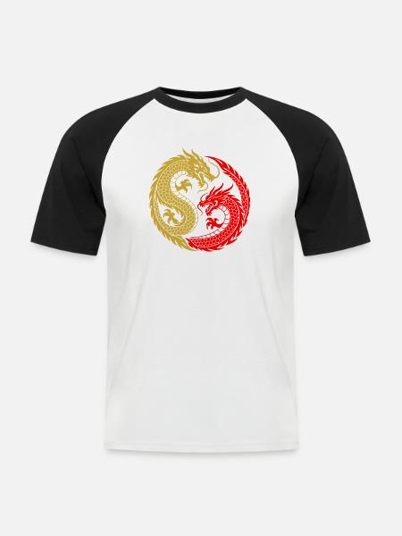 Yin-Yang-Chinesische Drachen-Silhouette - Männer Baseball-T-Shirt - Weiß/Schwarz