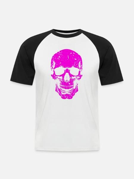 Neon Totenkopf Silhouette - Männer Baseball-T-Shirt - Weiß/Schwarz