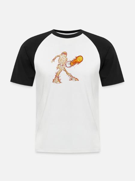 Skelett-Flammende Pickleball-Spieler - Männer Baseball-T-Shirt - Weiß/Schwarz