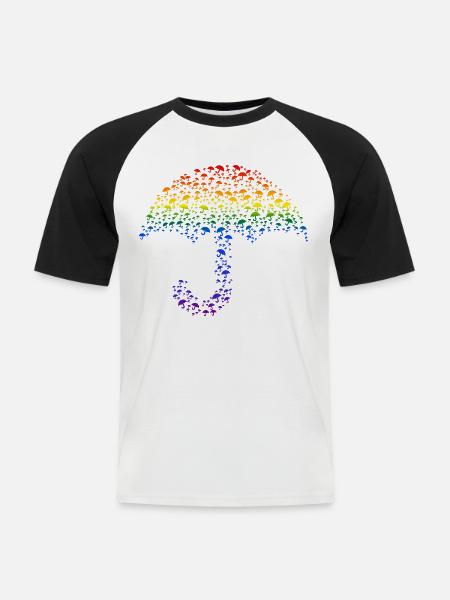 Regenschirm Silhouette Regenbogen - Männer Baseball-T-Shirt - Weiß/Schwarz