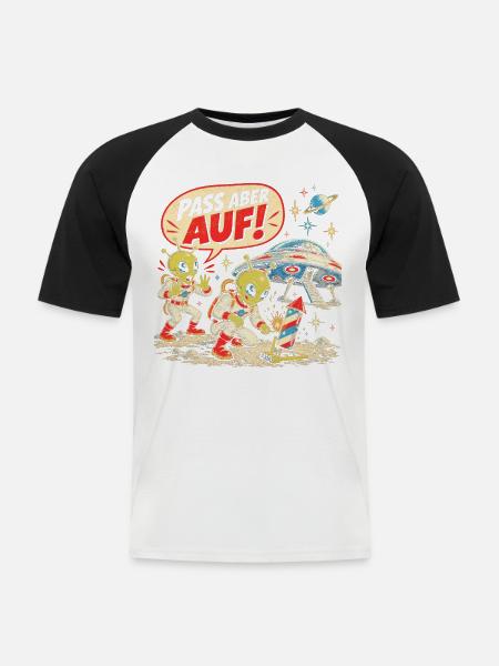 Pass aber auf – Alien Feuerwerk - Männer Baseball-T-Shirt - Weiß/Schwarz