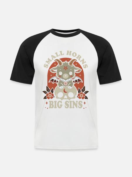 Baphomet – Kleine Hörner große Sünden - Männer Baseball-T-Shirt - Weiß/Schwarz